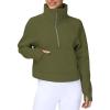 imageTHE GYM PEOPLE Womens Half Zip Pullover Fleece Stand Collar Crop Sweatshirt with Pockets Thumb HoleArmy Green