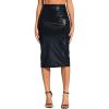 imageTHE GYM PEOPLE Womens High Waist Tummy Control Pencil Skirts Stretchy Bodycon Midi Skirt Below Knee with Back SlitLight Leather