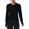 imageWomens Long Sleeve Compression Shirts Workout Tops Cross Hem Athletic Running Yoga TShirts with Thumb HoleBlack