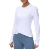 imageWomens Long Sleeve Compression Shirts Workout Tops Cross Hem Athletic Running Yoga TShirts with Thumb HoleWhite