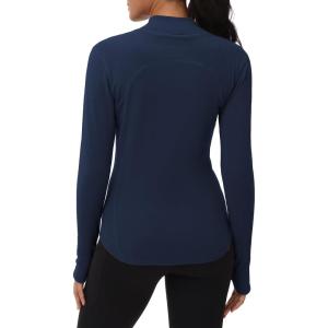 imageTHE GYM PEOPLE Fleece Mock Turtleneck Pullover Base Layer Shirts Long Sleeve Workout Tops with Thumb HoleDark Blue