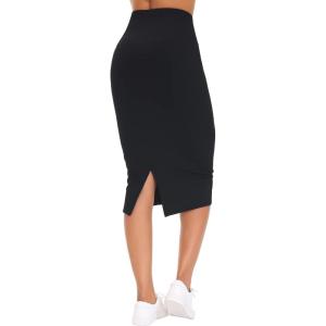 imageTHE GYM PEOPLE Womens High Waist Tummy Control Pencil Skirts Stretchy Bodycon Midi Skirt Below Knee with Back SlitBlack