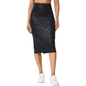 imageTHE GYM PEOPLE Womens High Waist Tummy Control Pencil Skirts Stretchy Bodycon Midi Skirt Below Knee with Back SlitBlack Leopard
