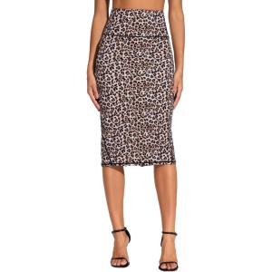 imageTHE GYM PEOPLE Womens High Waist Tummy Control Pencil Skirts Stretchy Bodycon Midi Skirt Below Knee with Back SlitLeopard