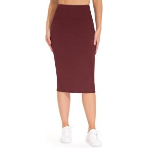 imageTHE GYM PEOPLE Womens High Waist Tummy Control Pencil Skirts Stretchy Bodycon Midi Skirt Below Knee with Back SlitWine Red