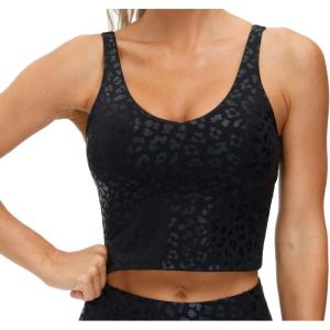 imageTHE GYM PEOPLE Womens Sports Bra Longline Wirefree Padded with Medium SupportBlack Leopard