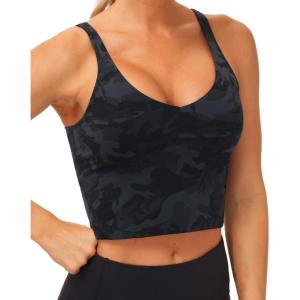 imageTHE GYM PEOPLE Womens Sports Bra Longline Wirefree Padded with Medium SupportBlackgrey Camo