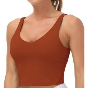 imageTHE GYM PEOPLE Womens Sports Bra Longline Wirefree Padded with Medium SupportBrick Red