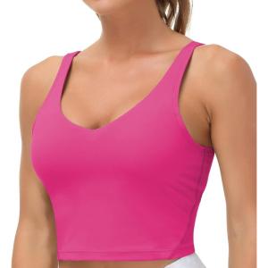 imageTHE GYM PEOPLE Womens Sports Bra Longline Wirefree Padded with Medium SupportBright Pink