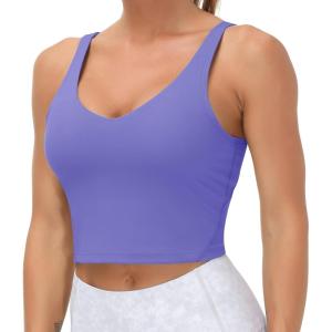 imageTHE GYM PEOPLE Womens Sports Bra Longline Wirefree Padded with Medium SupportBright Purple