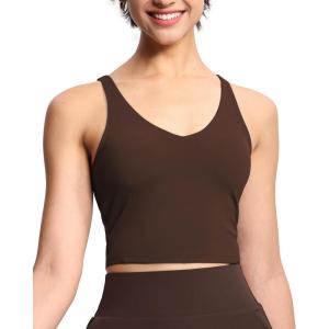 imageTHE GYM PEOPLE Womens Sports Bra Longline Wirefree Padded with Medium SupportBrown