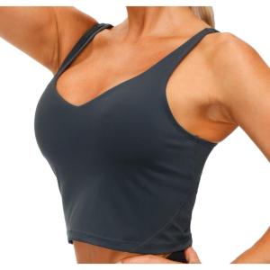 imageTHE GYM PEOPLE Womens Sports Bra Longline Wirefree Padded with Medium SupportCharcoal Grey