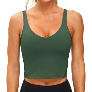imageTHE GYM PEOPLE Womens Sports Bra Longline Wirefree Padded with Medium SupportDeep Green