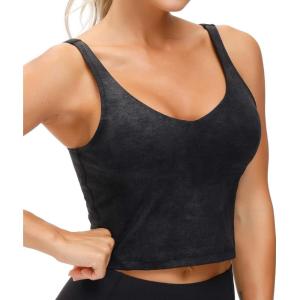 imageTHE GYM PEOPLE Womens Sports Bra Longline Wirefree Padded with Medium SupportFaux Leather Coated