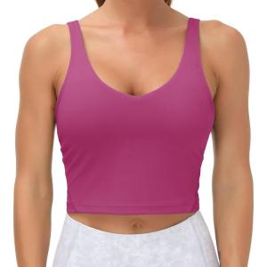imageTHE GYM PEOPLE Womens Sports Bra Longline Wirefree Padded with Medium SupportFuchsia