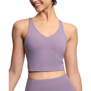 imageTHE GYM PEOPLE Womens Sports Bra Longline Wirefree Padded with Medium SupportGrey Purple