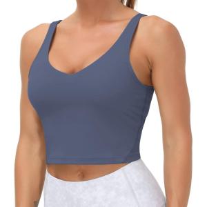 imageTHE GYM PEOPLE Womens Sports Bra Longline Wirefree Padded with Medium SupportInk Blue