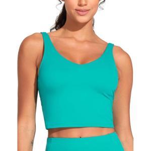 imageTHE GYM PEOPLE Womens Sports Bra Longline Wirefree Padded with Medium SupportLake Green