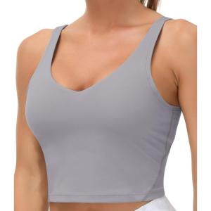 imageTHE GYM PEOPLE Womens Sports Bra Longline Wirefree Padded with Medium SupportLavender Grey
