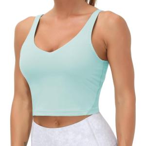 imageTHE GYM PEOPLE Womens Sports Bra Longline Wirefree Padded with Medium SupportLight Blue