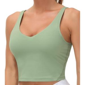 imageTHE GYM PEOPLE Womens Sports Bra Longline Wirefree Padded with Medium SupportLight Green