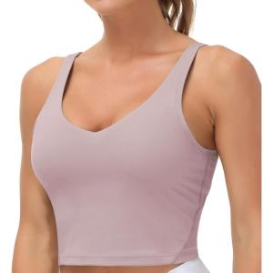 imageTHE GYM PEOPLE Womens Sports Bra Longline Wirefree Padded with Medium SupportLight Purple