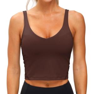 imageTHE GYM PEOPLE Womens Sports Bra Longline Wirefree Padded with Medium SupportRed Brown