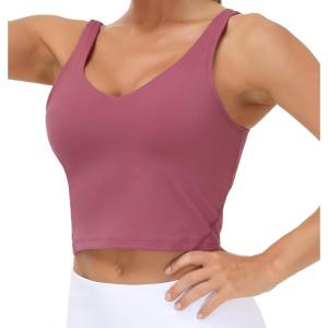 imageTHE GYM PEOPLE Womens Sports Bra Longline Wirefree Padded with Medium SupportRose Red