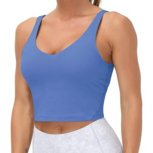imageTHE GYM PEOPLE Womens Sports Bra Longline Wirefree Padded with Medium SupportSea Blue