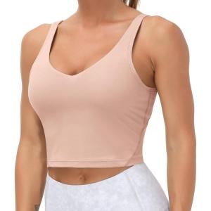 imageTHE GYM PEOPLE Womens Sports Bra Longline Wirefree Padded with Medium SupportSoft Pink