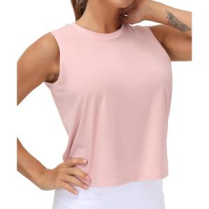 imageTHE GYM PEOPLE Womens Workout Tops in Ice Silk Quick Dry SleevelessPink