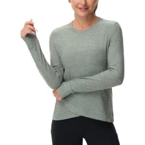 imageWomens Long Sleeve Compression Shirts Workout Tops Cross Hem Athletic Running Yoga TShirts with Thumb HoleGrey Green Heather