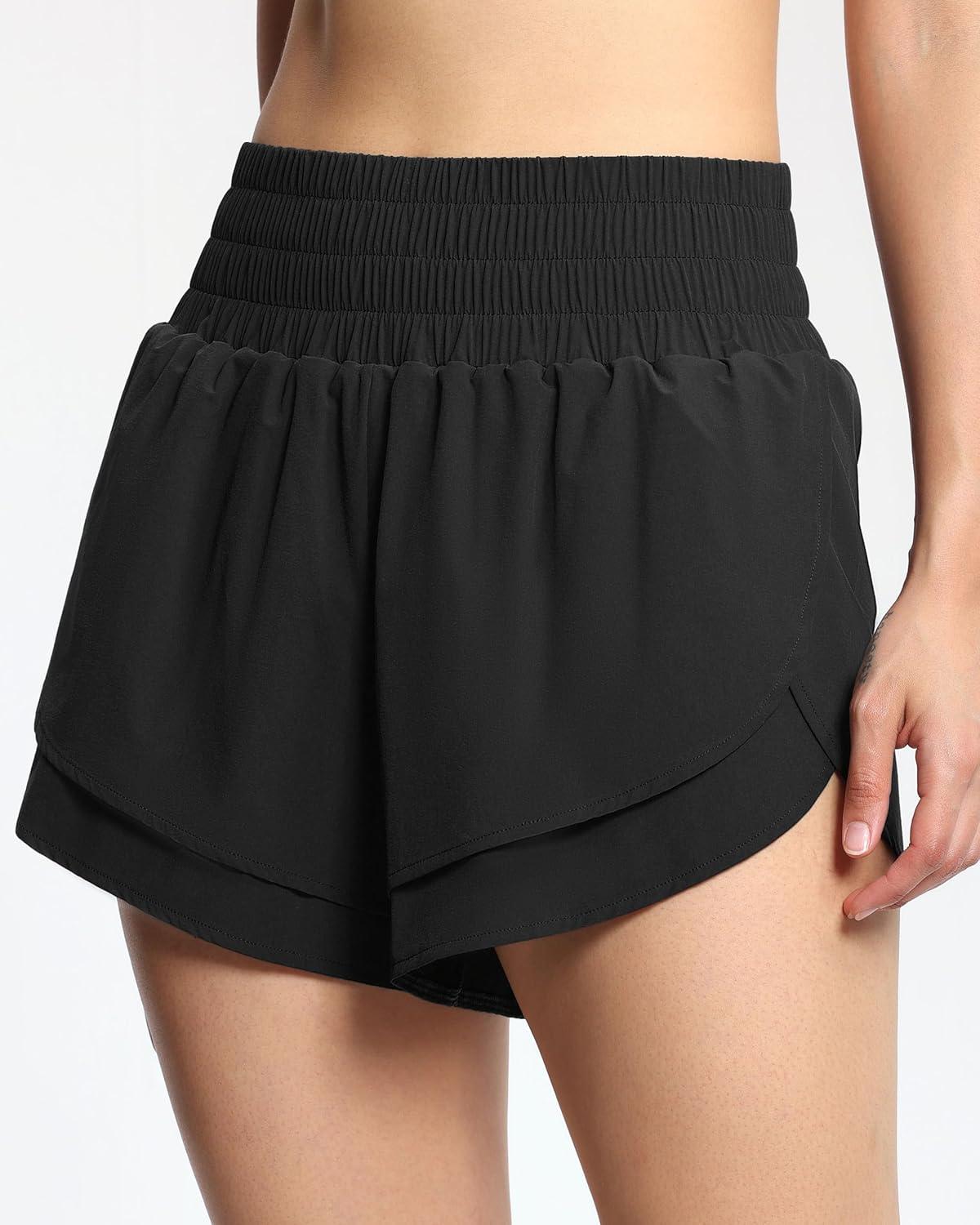 imageTHE GYM PEOPLE Womens High Waisted Worktout Shorts Quick Dry Running Athletic Shorts with Mesh Liner Zipper PocketBlack