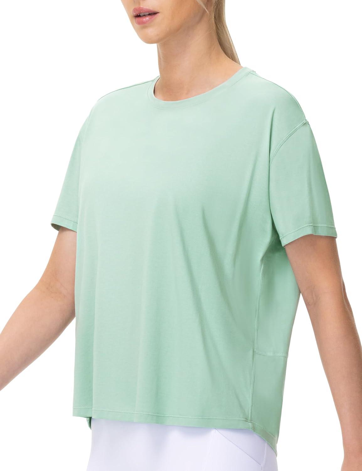 imageTHE GYM PEOPLE Womens Short Sleeve Workout TShirts Back Loose Fit Running Yoga Tee TopsLight Green