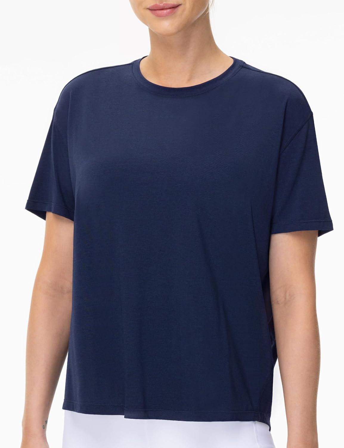 imageTHE GYM PEOPLE Womens Short Sleeve Workout TShirts Back Loose Fit Running Yoga Tee TopsNavy Blue