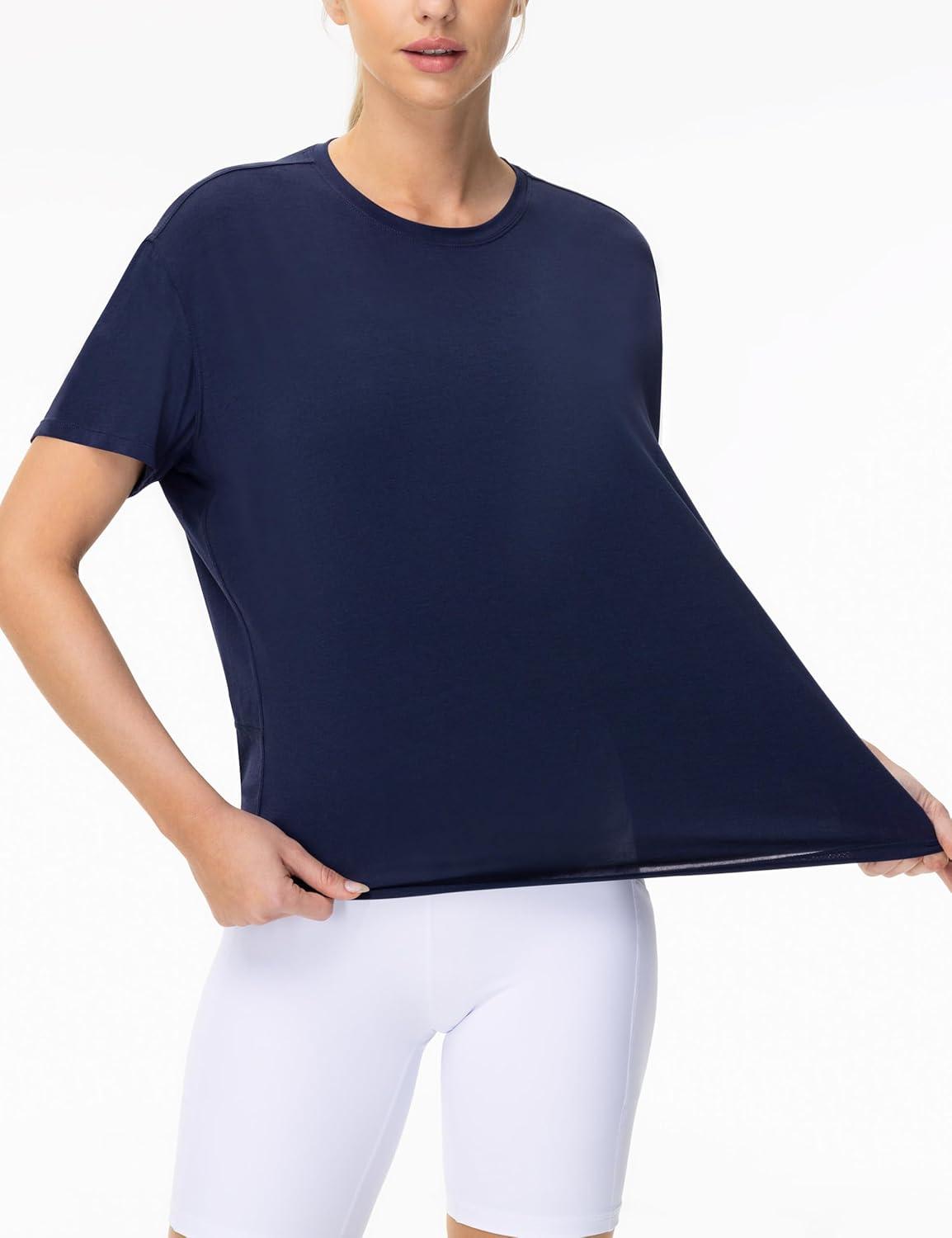 imageTHE GYM PEOPLE Womens Short Sleeve Workout TShirts Back Loose Fit Running Yoga Tee TopsNavy Blue
