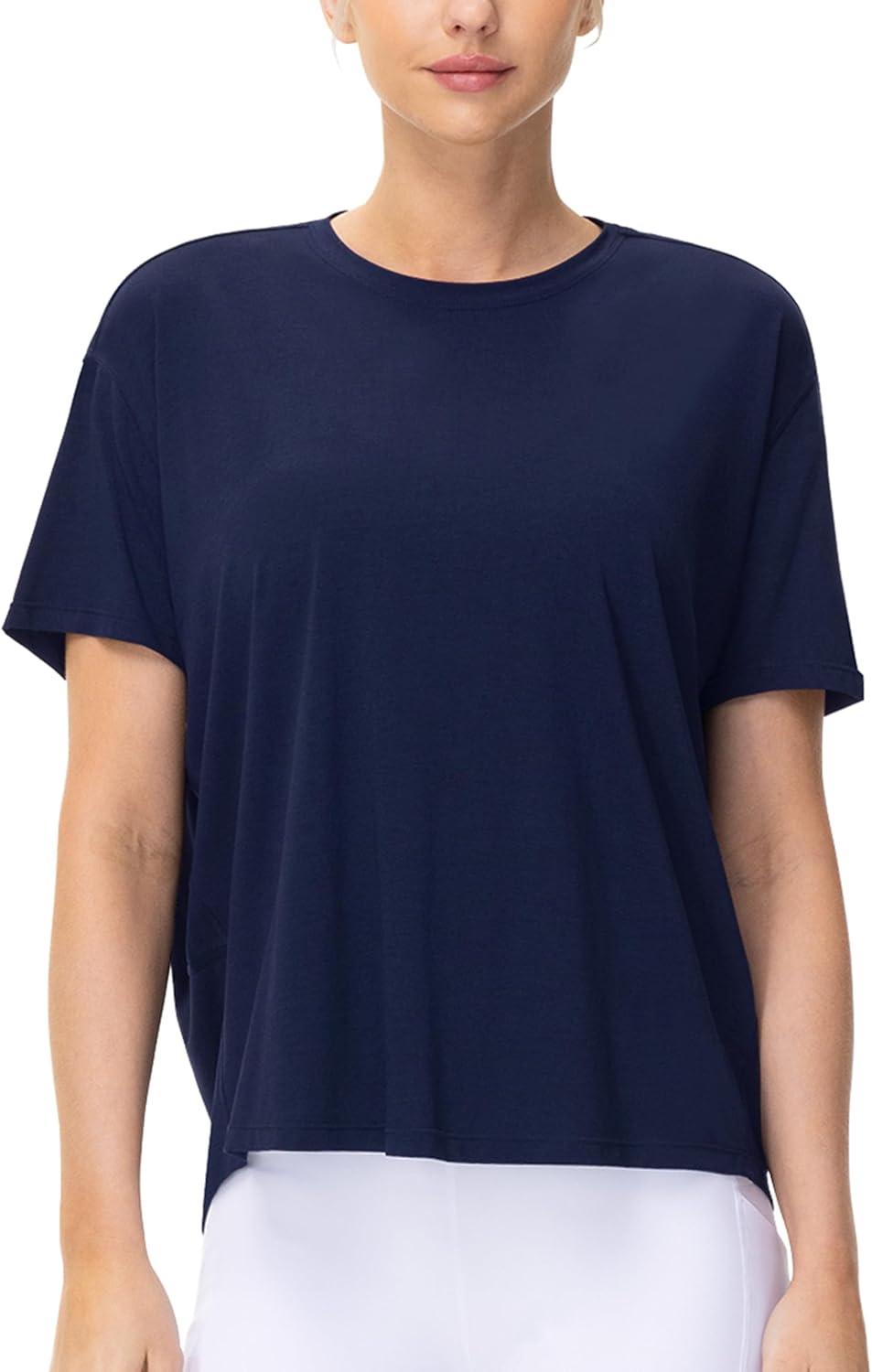 imageTHE GYM PEOPLE Womens Short Sleeve Workout TShirts Back Loose Fit Running Yoga Tee TopsNavy Blue