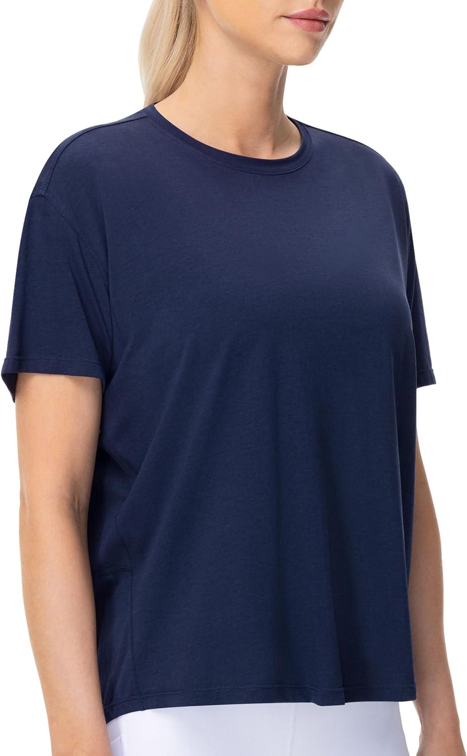 imageTHE GYM PEOPLE Womens Short Sleeve Workout TShirts Back Loose Fit Running Yoga Tee TopsNavy Blue