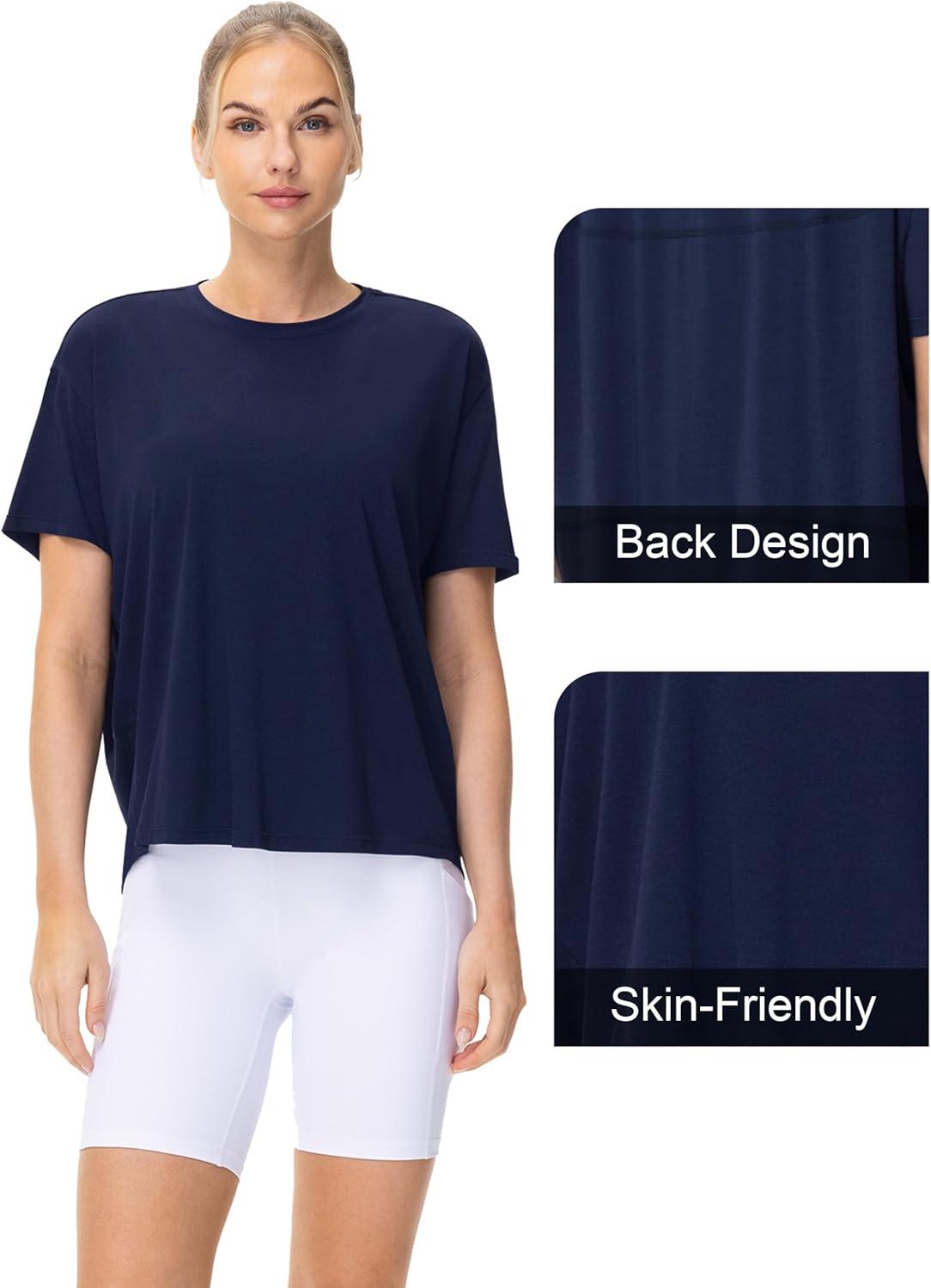 imageTHE GYM PEOPLE Womens Short Sleeve Workout TShirts Back Loose Fit Running Yoga Tee TopsNavy Blue