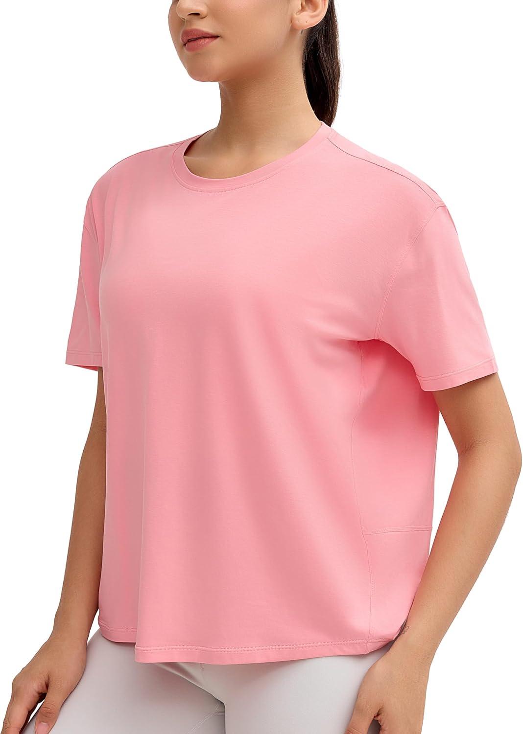 imageTHE GYM PEOPLE Womens Short Sleeve Workout TShirts Back Loose Fit Running Yoga Tee TopsRose Red