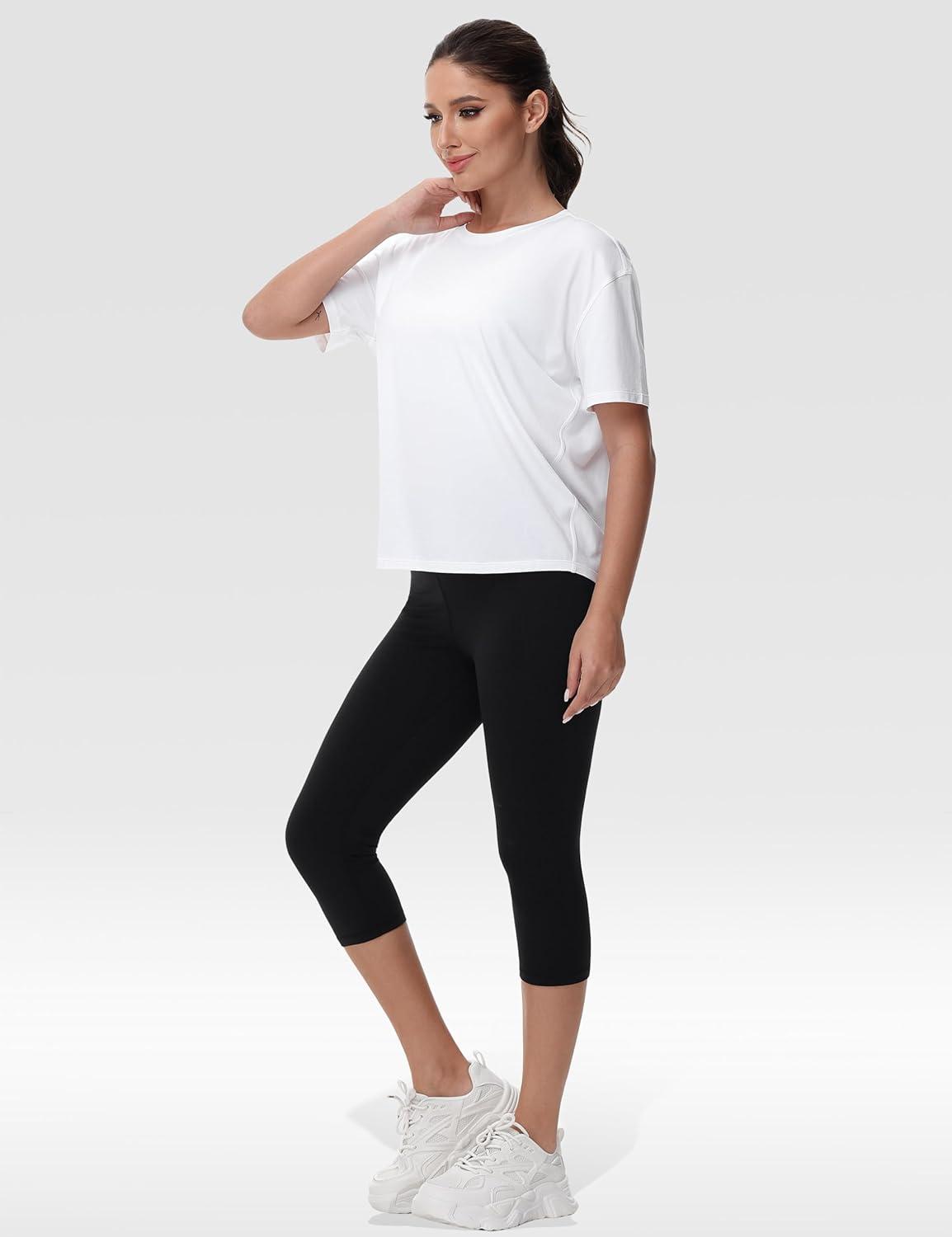 imageTHE GYM PEOPLE Womens Short Sleeve Workout TShirts Back Loose Fit Running Yoga Tee TopsWhite