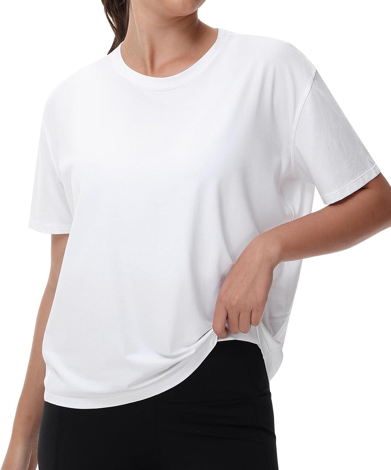 imageTHE GYM PEOPLE Womens Short Sleeve Workout TShirts Back Loose Fit Running Yoga Tee TopsWhite