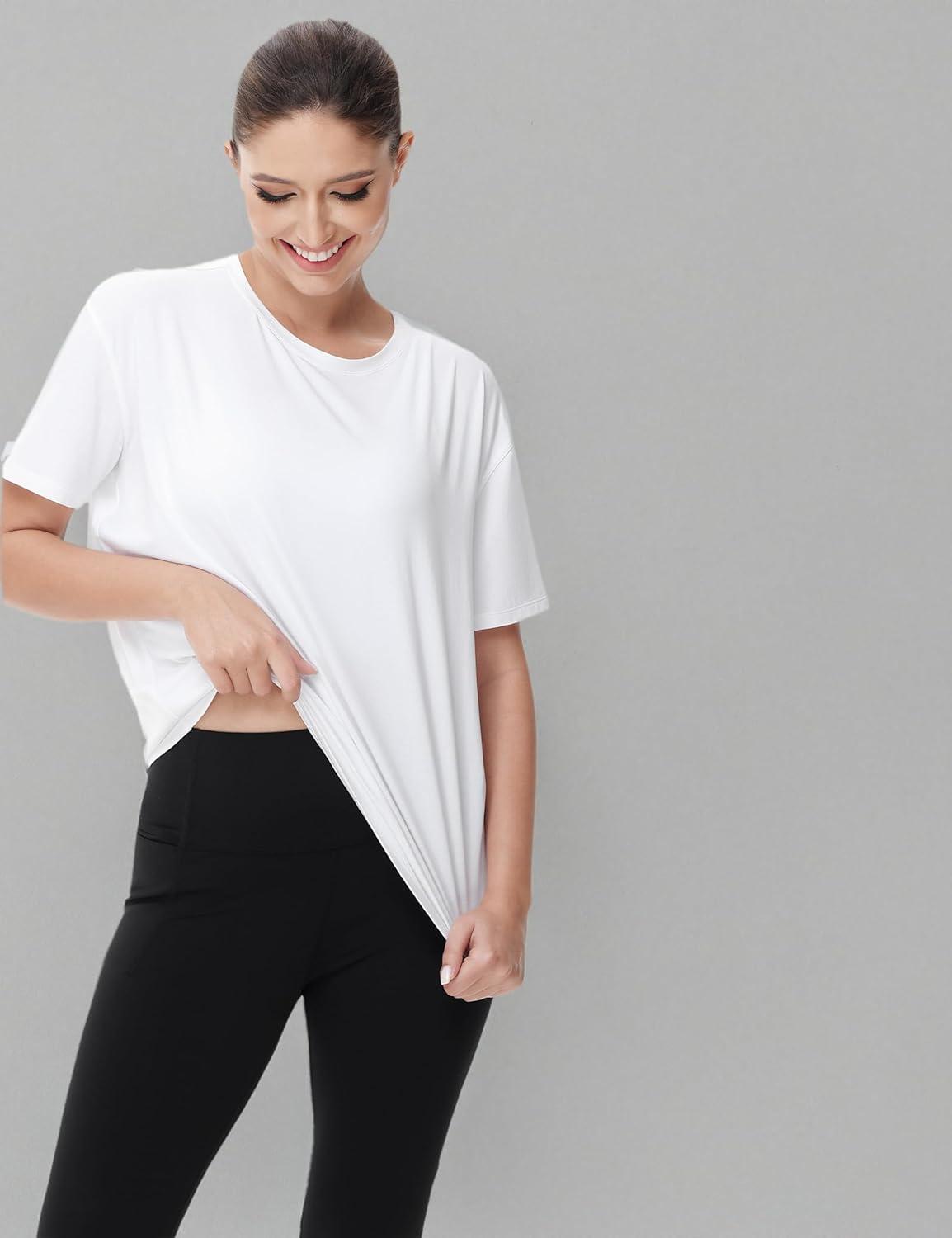 imageTHE GYM PEOPLE Womens Short Sleeve Workout TShirts Back Loose Fit Running Yoga Tee TopsWhite