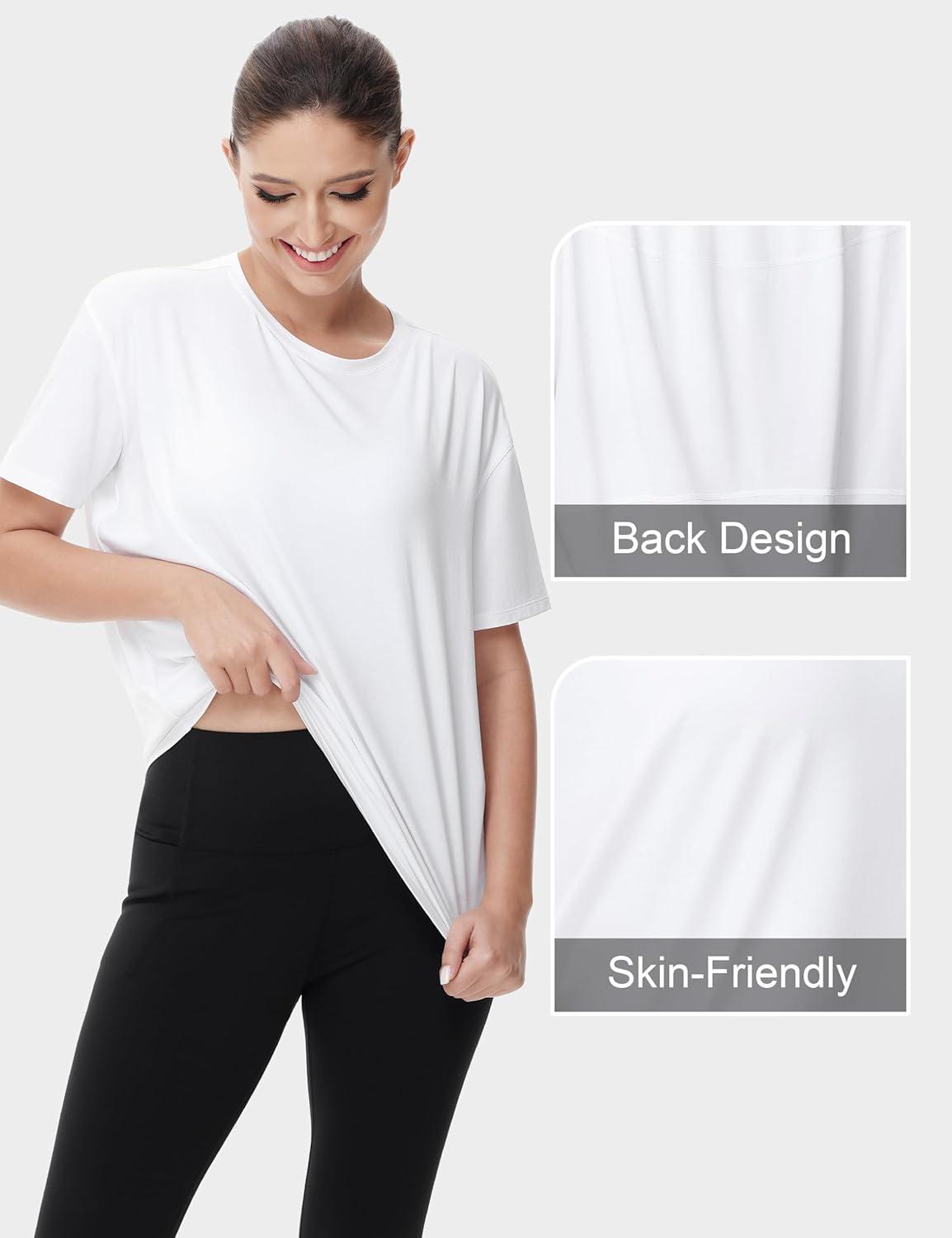 imageTHE GYM PEOPLE Womens Short Sleeve Workout TShirts Back Loose Fit Running Yoga Tee TopsWhite