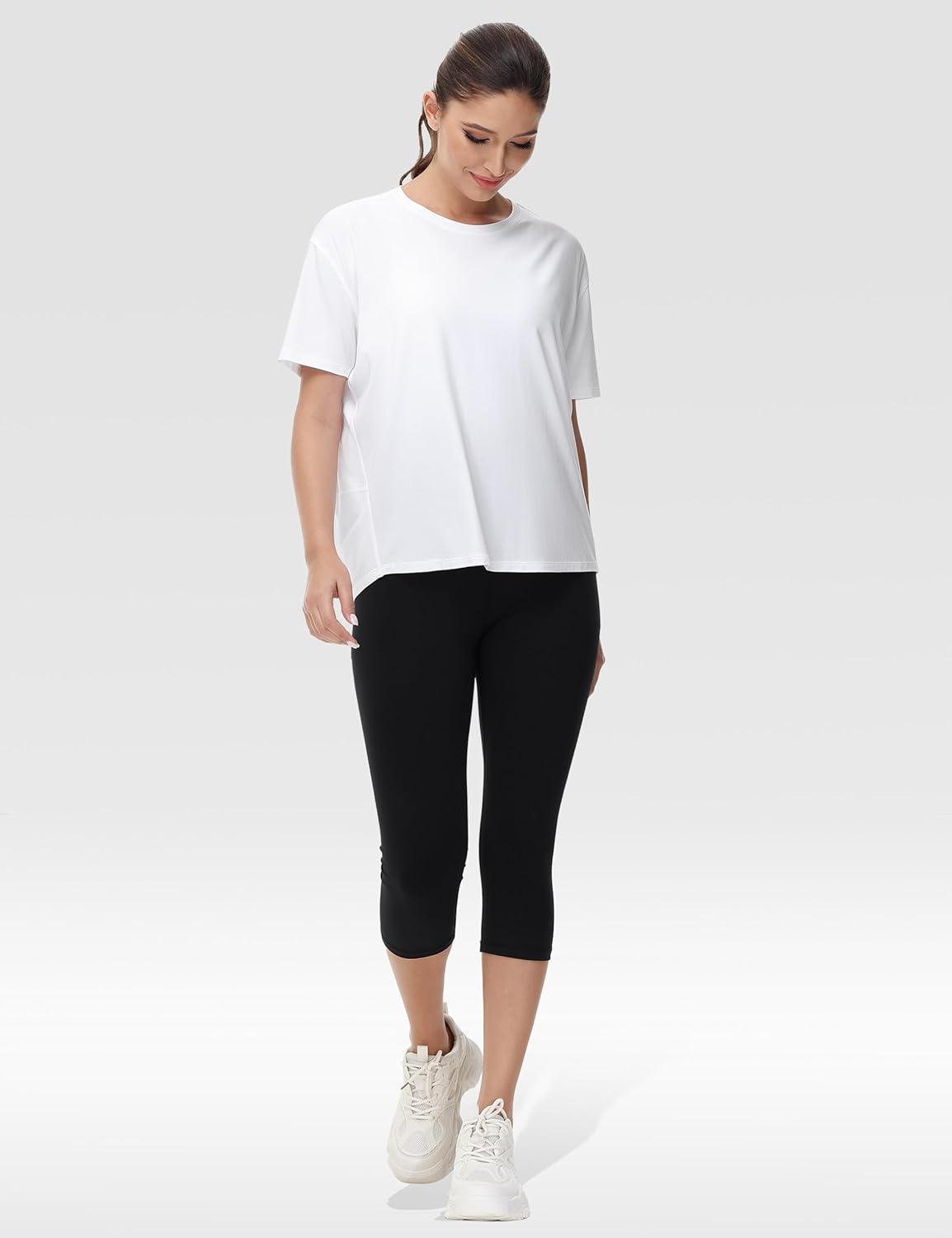 imageTHE GYM PEOPLE Womens Short Sleeve Workout TShirts Back Loose Fit Running Yoga Tee TopsWhite