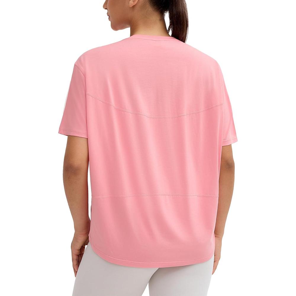 imageTHE GYM PEOPLE Womens Short Sleeve Workout TShirts Back Loose Fit Running Yoga Tee TopsRose Red