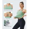 imageTHE GYM PEOPLE Womens Cross Back Sports Bra Halter Neck Workout Crop Tank Tops with Removable PadsJasmine Green