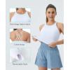 imageTHE GYM PEOPLE Womens Cross Back Sports Bra Halter Neck Workout Crop Tank Tops with Removable PadsWhite