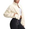 imageTHE GYM PEOPLE Womens Fleece Cropped Jacket Full Zip Stand Collar Workout Short Sherpa Coats with Pockets Drawstring HemBeige