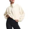 imageTHE GYM PEOPLE Womens Fleece Cropped Jacket Full Zip Stand Collar Workout Short Sherpa Coats with Pockets Drawstring HemBeige